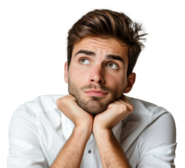 Worried man with white shirt portrait adult photo.