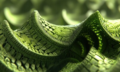 Close-up view of textured green waves resembling natural patterns in a serene environment