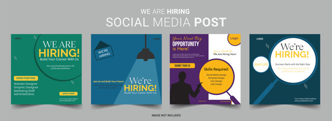 Naklejka premium Join our team banners. We are hiring communication poster, help wanted advertising banner with speaker and vacant badge. Hr recruiting hire, vacancy job offer isolated vector signs set