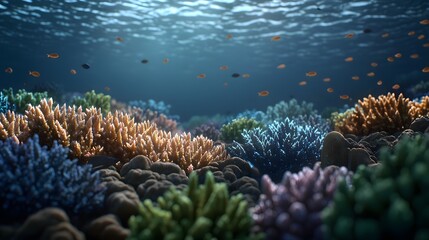 Obraz premium Vibrant Coral Formations Underwater with Bright Colors and Marine Life
