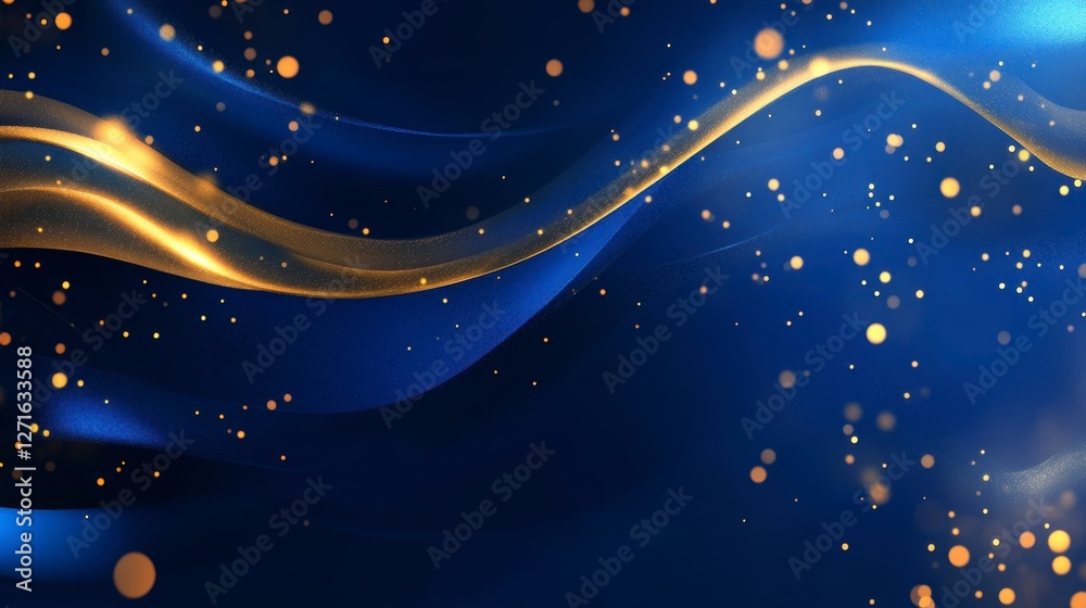 Poster abstract blue and gold flowing lines background, suitable for presentation or website backdrop