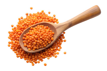red lentils in wooden spoon isolated on transparent background png