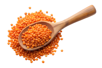 red lentils in wooden spoon isolated on transparent background png