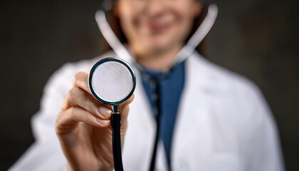 Close-Up Medical Examination: Female Doctor with Stethoscope