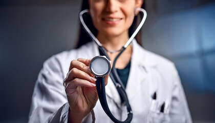 Close-Up Medical Examination: Female Doctor with Stethoscope