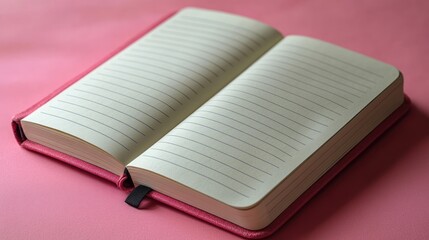 Pink notebook open on pink background