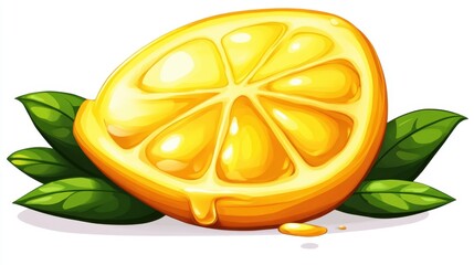 A slice of orange with a leaf on top