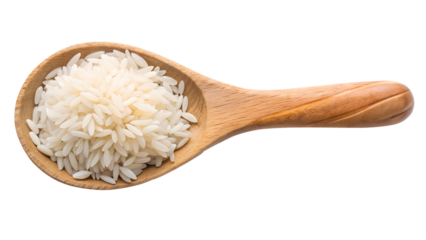 rice grains in wooden spoon isolated on transparent background png