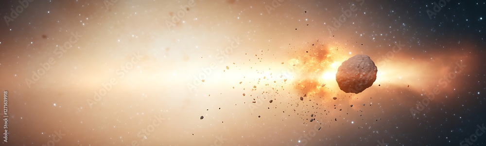 Aufkleber A stunning image of an asteroid belt colliding in deep space, showcasing celestial dynamics and cosmic phenomena.