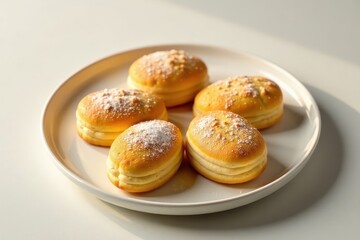 Sweet Delights A Collection of Golden-Brown Baked Goods Dusted with Powdered Sugar on a Simple Plate