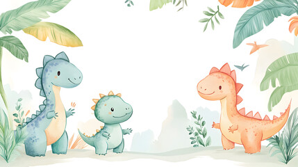 un fondo adorable y tierno para invitacion de cumpleaños de bebe o baby shower festejo en colores pastel con dinosaurios de dibujo bebes