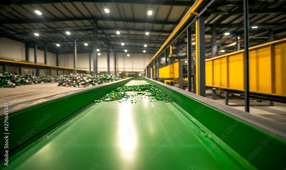 Poster a detailed image of an advanced recycling plant featuring automation technology for sustainable wast