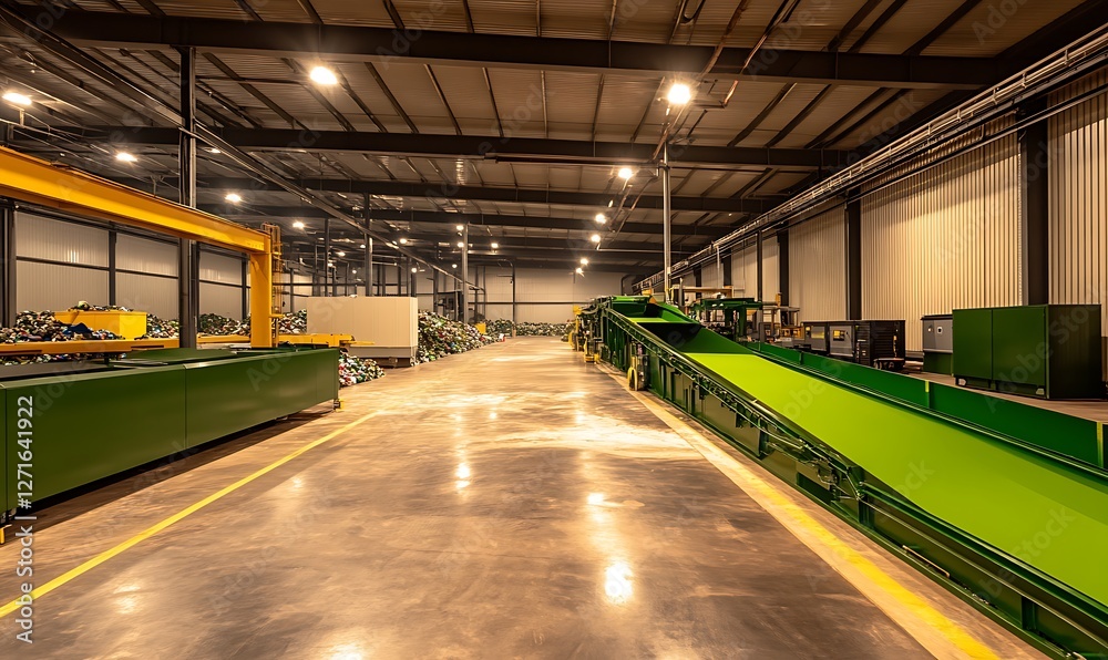 Poster a modern recycling plant emphasizing automation and advanced technology in sustainable waste managem