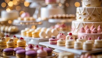 Exquisite dessert display featuring a variety of pastries and cakes at a festive event