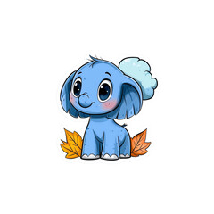 Adorable Baby Blue Elephant with Autumn Leaves Sticker Design