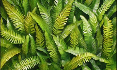 Lush Green Fern Leaves Creating a Dense, Vibrant Background in a Natural Setting
