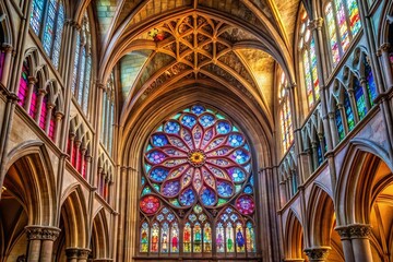 Fototapeta premium Bristol Cathedral Rose Window: Gothic Architecture, Stained Glass, Pointed Arch