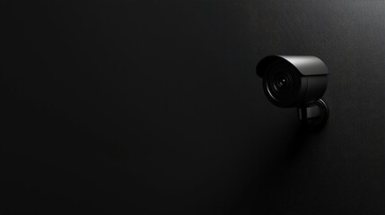 Black Security Camera Mounted on Dark Wall for Surveillance Use