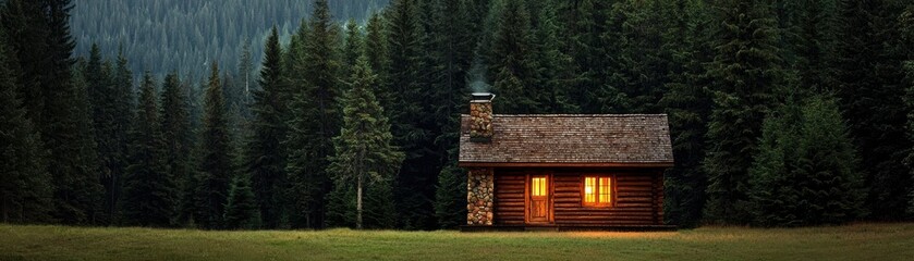 Discovering a cozy home rustic cabin with stone chimney forest escape photography tranquil setting nature's beauty