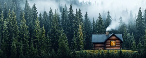 Fototapeta premium Building a cozy home forested area cabin retreat natural environment scenic viewpoint rustic charm