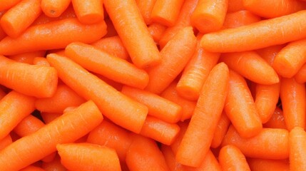A vibrant close-up shot of a pile of freshly harvested baby carrots, showcasing their bright orange hue and smooth texture.  The image is a celebration of healthy eating and natural beauty.