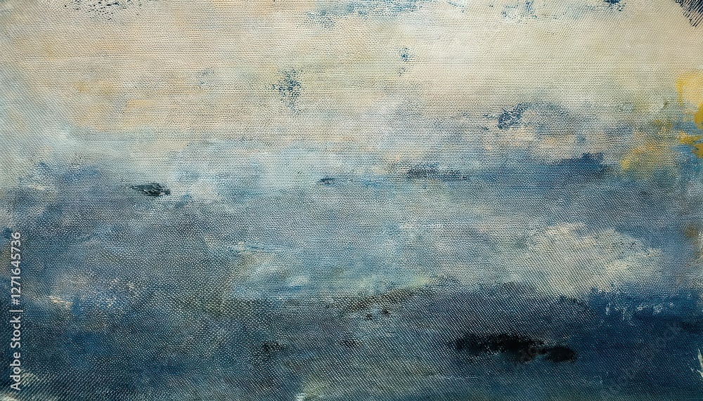 Poster textured abstract painting with blue and beige cloudy sky, artistic canvas with impressionist brush 