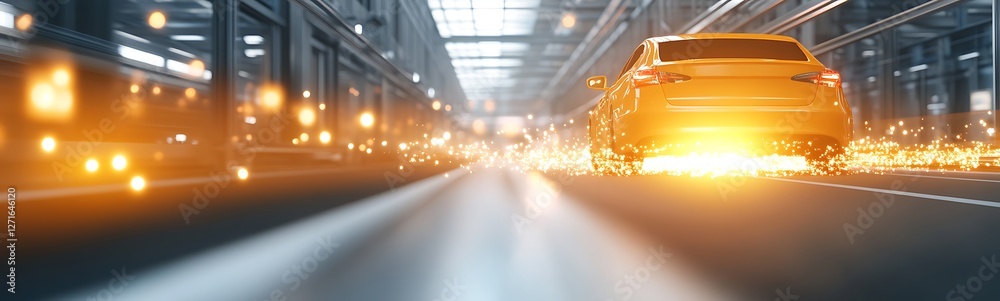 Poster AI-controlled smart factory optimizing its processes, showcasing innovation and technology in manufacturing.