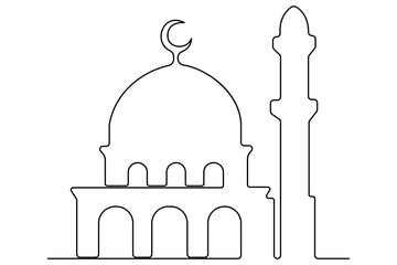 Continuous one line drawing of mosque, ramadan islamic vector illustration

