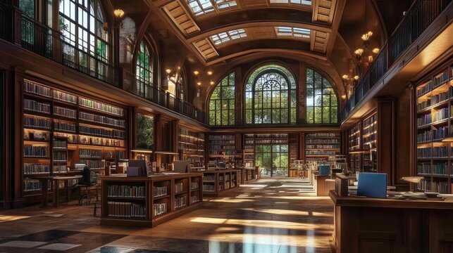 Majestic Library Interior: A Timeless Tapestry of Knowledge and Elegance
