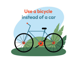 Use bicycle instead a car.Green life, sustainability campaigns, cycling events, and educational content advocating for clean energy, green mobility, and a healthier planet. Vector illustration
