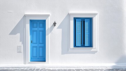 Fototapeta premium Embrace the serenity of a traditional greek home santorini photography coastal front view whitewashed charm