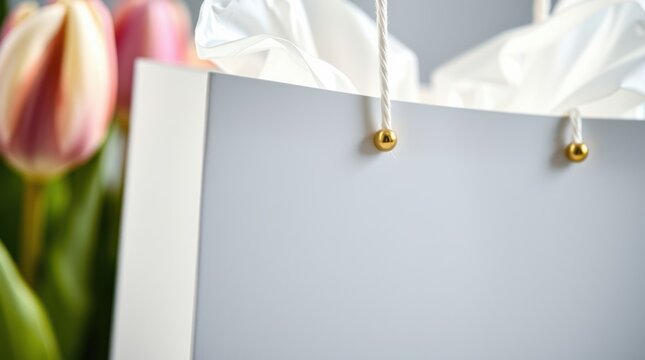 Elegant gift bag with delicate tissue paper and beautiful flowers adds a touch of class and thoughtfulness.