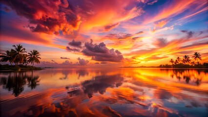 Tropical Sunset Gradient with Fiery Orange, Soft Pink, and Deep Purple