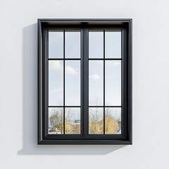Fototapeta premium 3D Rendering of a Modern Black Frame Window with Glass on a White Background