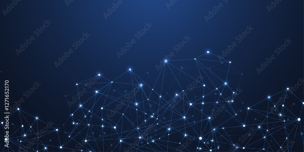 Poster Global network connection concept. Big data visualization. Social network communication in the global computer networks. Internet technology. Business. Science. Vector illustration