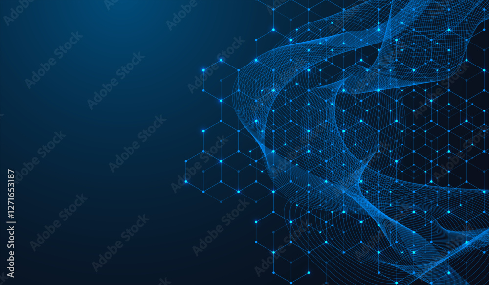 Aufkleber Technology abstract background with cubes, lines, dots and hexagons. Hexagonal digital concept for poster, banner, header, footer, presentation, Innovation pattern. Vector illustration.