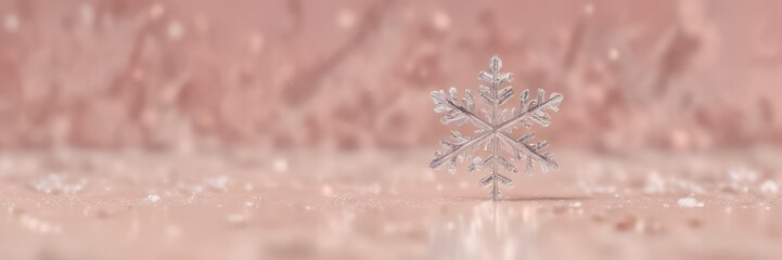 Tiny snowflake on a blush-colored background with subtle texture, light, airy, white