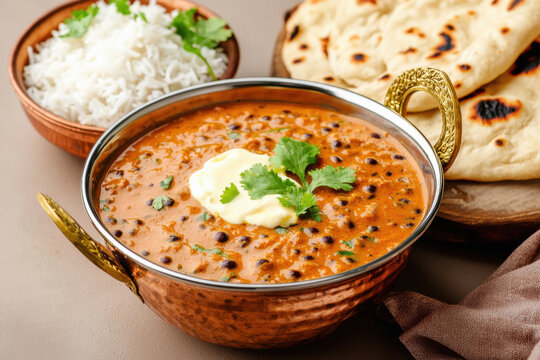 bowl of warm dal makhani with black lentils
