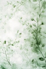 Ethereal Watercolor Foliage on Textured Paper with Soft Green Tones