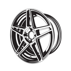 Car Wheel Rim Vector Silhouette Icon Logo Monochrome Color