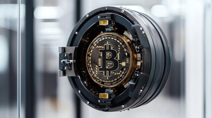 High-Tech Bitcoin Vault with Digital Currency for Secure Storage