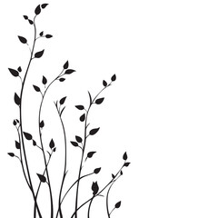 Small leaf plant silhouette pattern wallpaper. Black and white. minimal artwork. simple template. tattoo design. card and package. Vector illustration.