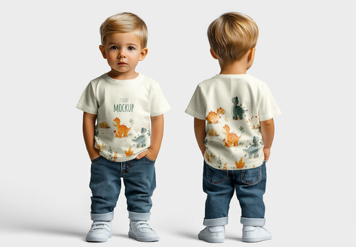 Kids Apparel T-Shirt Mockup, Child Clothing Template, Toddler Outfit Design, Baby Fashion Tee, Customizable Youth Garment