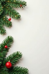 Decorated garland on a plain evergreen branch, festive decoration, decorated garland