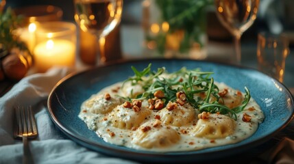 Pasta delight Macaroni cheese and basil fine dining special plate