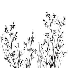 Small leaf plant silhouette pattern wallpaper. Black and white. minimal artwork. simple template. tattoo design. card and package. Vector illustration.
