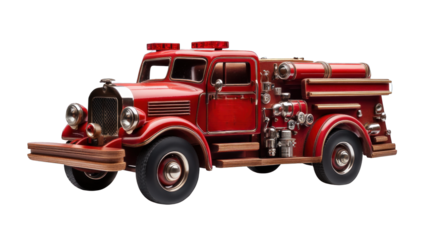 A red fire truck with a red roof and red doors