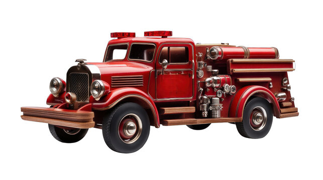 A red fire truck with a red roof and red doors