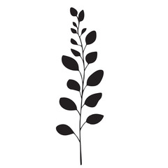 Small leaf plant silhouette pattern wallpaper. Black and white. minimal artwork. simple template. tattoo design. card and package. Vector illustration.