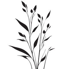 Small leaf plant silhouette pattern wallpaper. Black and white. minimal artwork. simple template. tattoo design. card and package. Vector illustration.